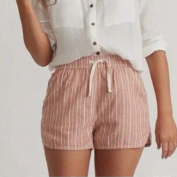 NWT Marine Layer Hi-Rise Beach Shorts Bombay Brown White Stripe Womens Sze Large - Picture 1 of 12
